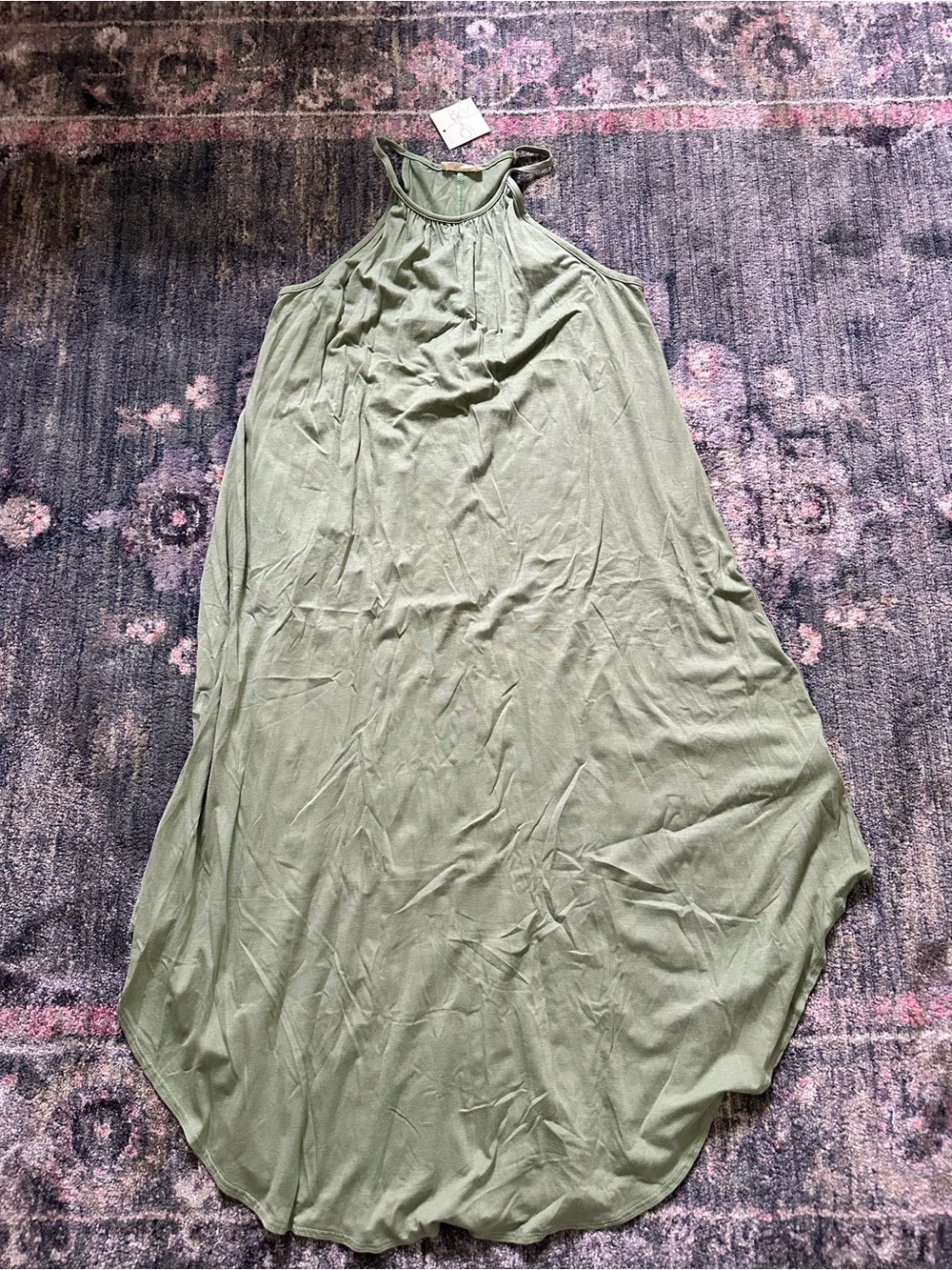 Olivia Rae Sage Green Halter Maxi Dress Size Large Cottage-core Flowy Feminine